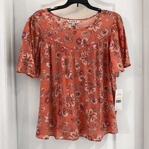 Nanette Lepore Coral Paisley Top Flutter Sleeve Boho Blouse Size M